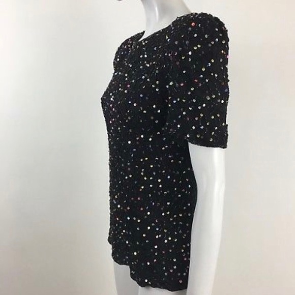 Vtg LAURENCE KAZAR Beaded & Sequined Silk Top - Picture 3 of 4